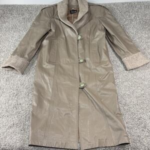 Avanti Jacket Leather Women's Brown Long Trench Coat Long Sleeves Size 14